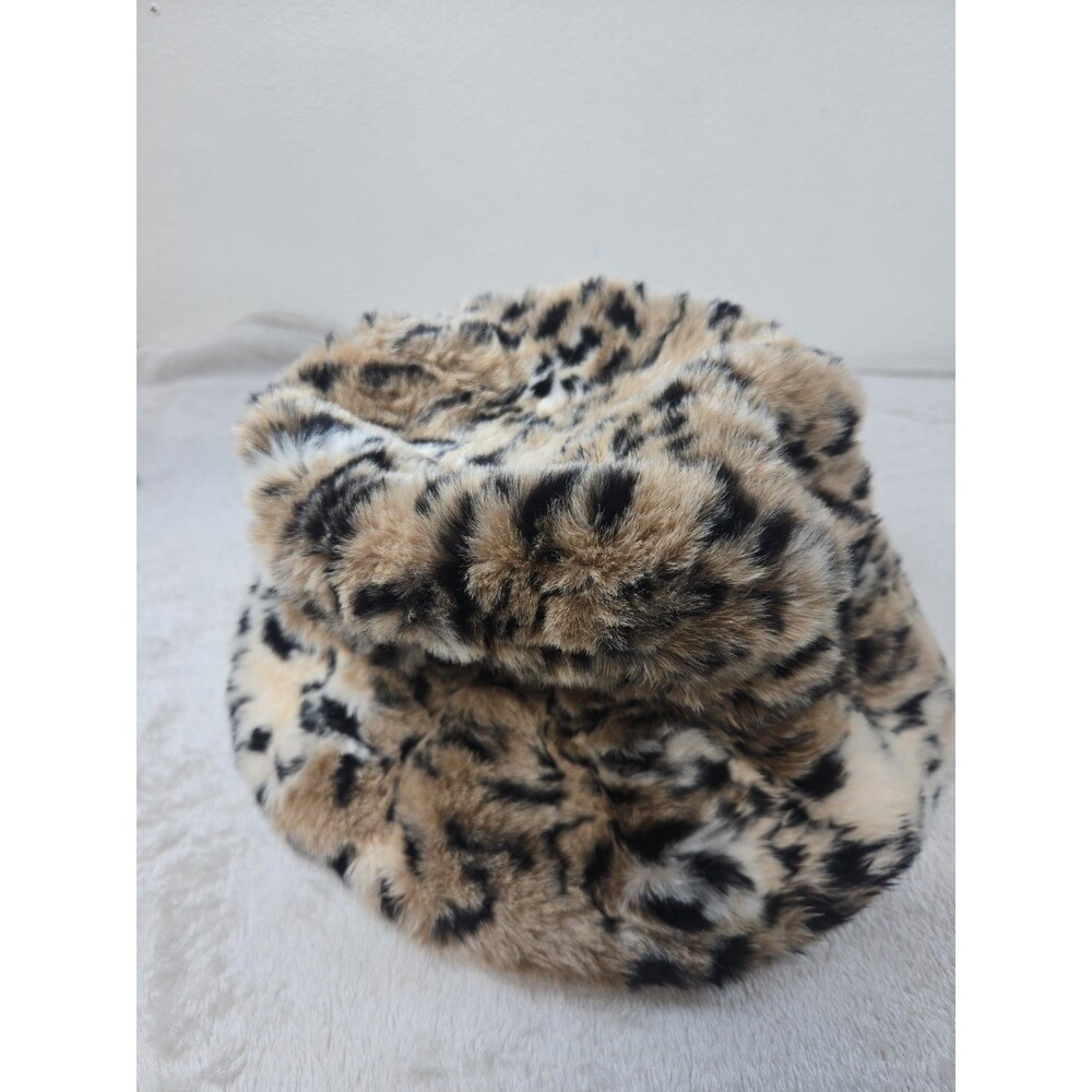 Vintage Preston & York Faux Fur Leopard Print Hat Mob Wife Winter Luxe